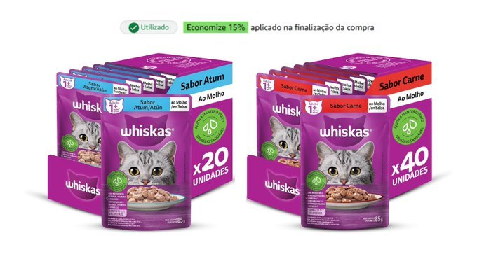 Pack Ração Úmida Whiskas para gatos adultos sabor atum 20 un. + Frete Grátis
