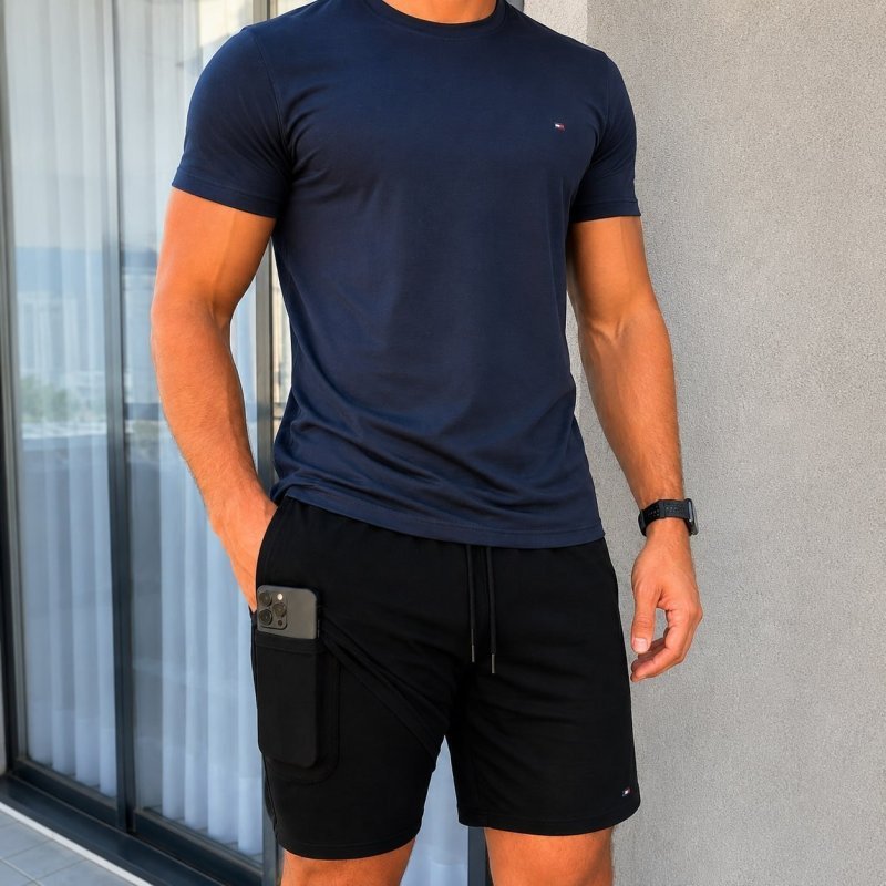 Shorts Bermuda Compressão 2 Em 1 Sandrini Academia Bolso Preto Liso