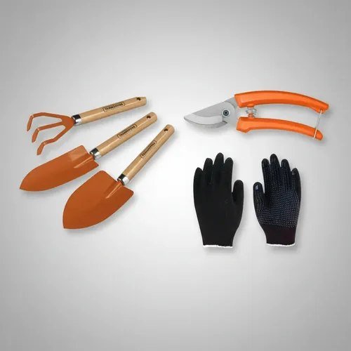 Kit Jardinagem 5pç Tramontina Tesoura Ancinho Luva +2 Pá