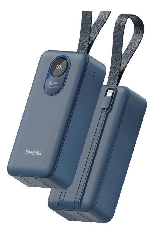 Basike Power Bank 30.000mAh - Carregamento Rápido 22.5W - Cabos Embutidos