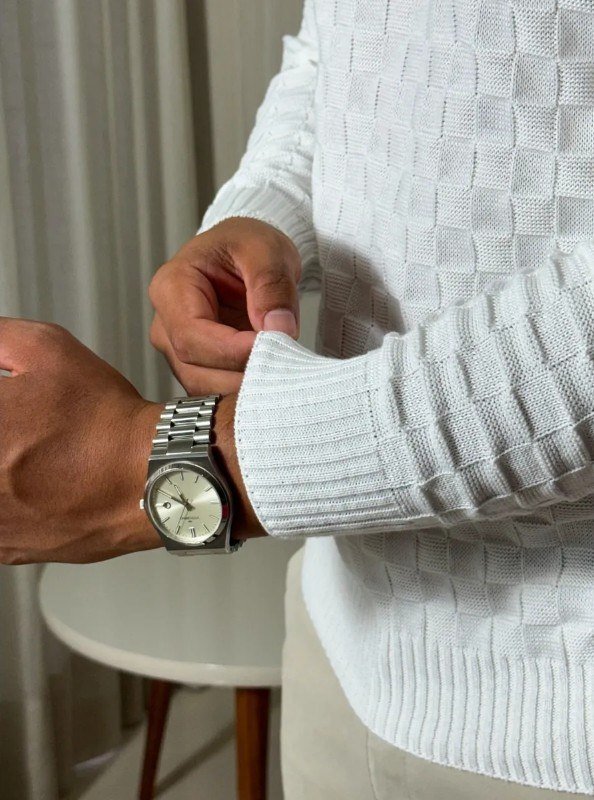 Suéter Masculino Lã Tricot Manga Longa Xadrez Blusa De Frio
