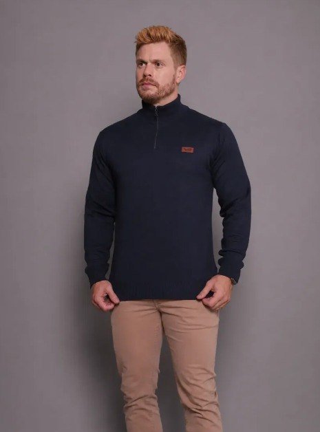 Suéter Masculino Zíper Gola Alta Red Nose Básico Inverno