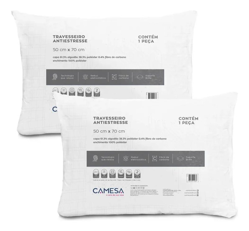 Kit 2 Travesseiros Antiestresse Carbono 50x70cm – Camesa