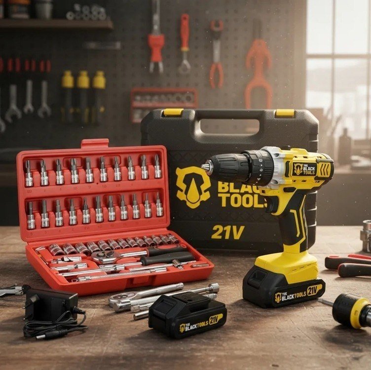 Furadeira Parafusadeira De Impacto 2 Baterias 21v + 46 Peças + Frete Grátis