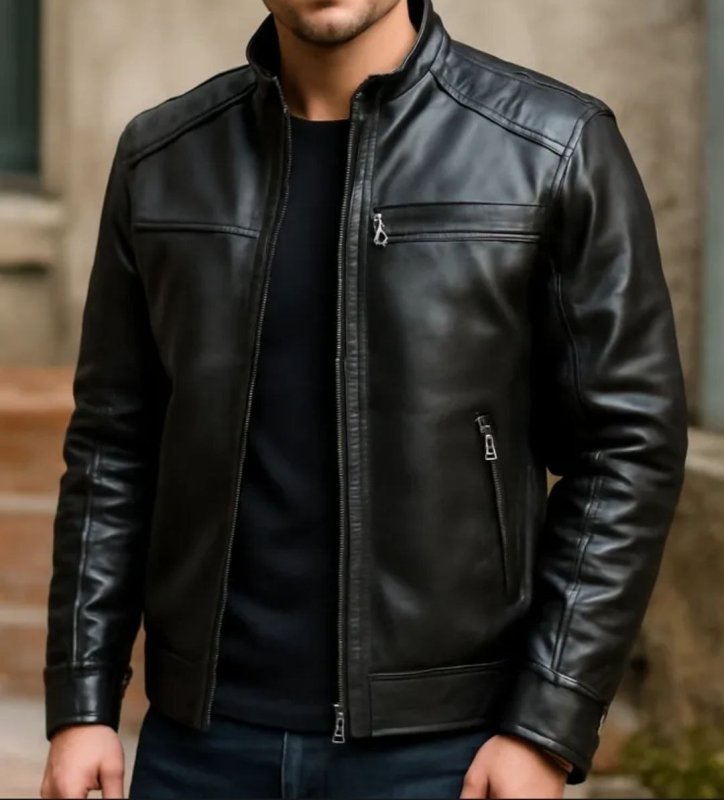 Casaco Couro Masculina Slim