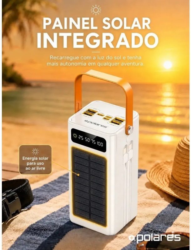 Power Bank Polares 50000mAh Solar Portátil Carregador USB com Cabo + Frete Grátis