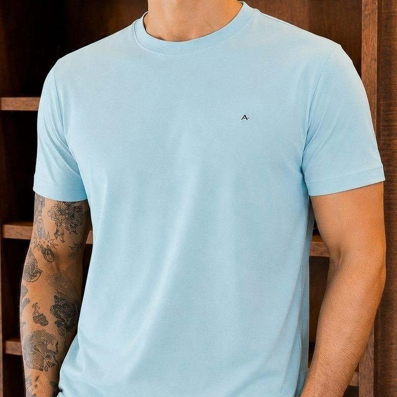 Camiseta Aramis Masculina Basic Lisa Azul Pastel + Frete Grátis