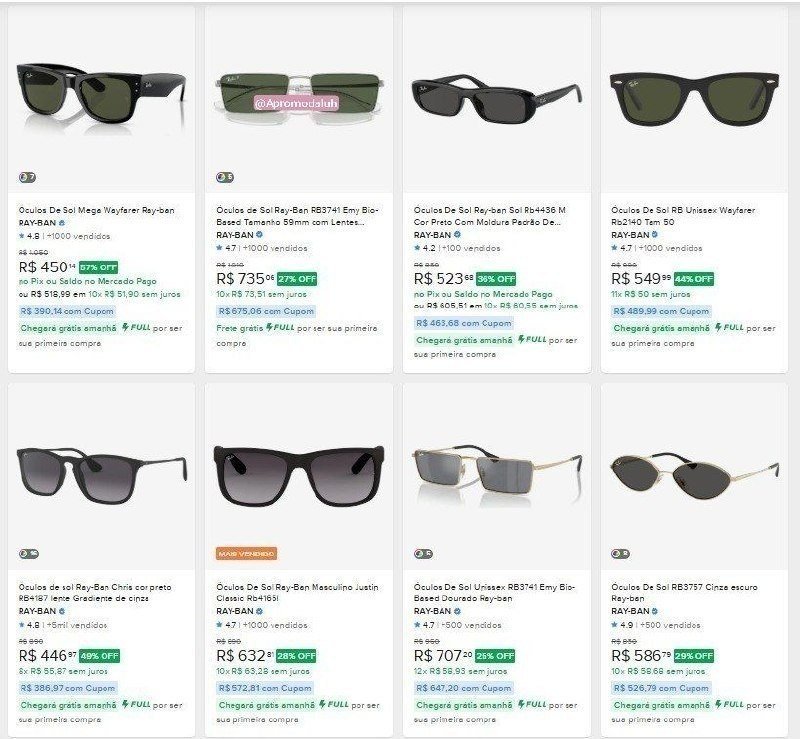 Seleção de Óculos Ray-Ban Oficial com até 49% Off