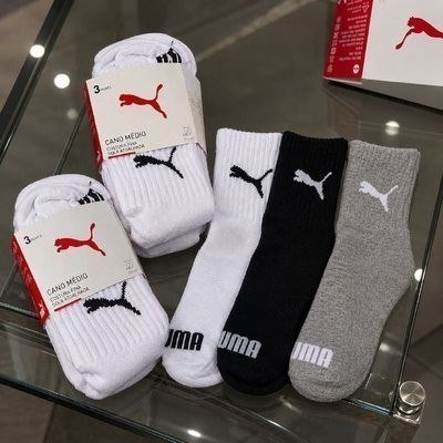 Kit 6 Pares Meias Puma Cano Médio Alto Atoalhada Original