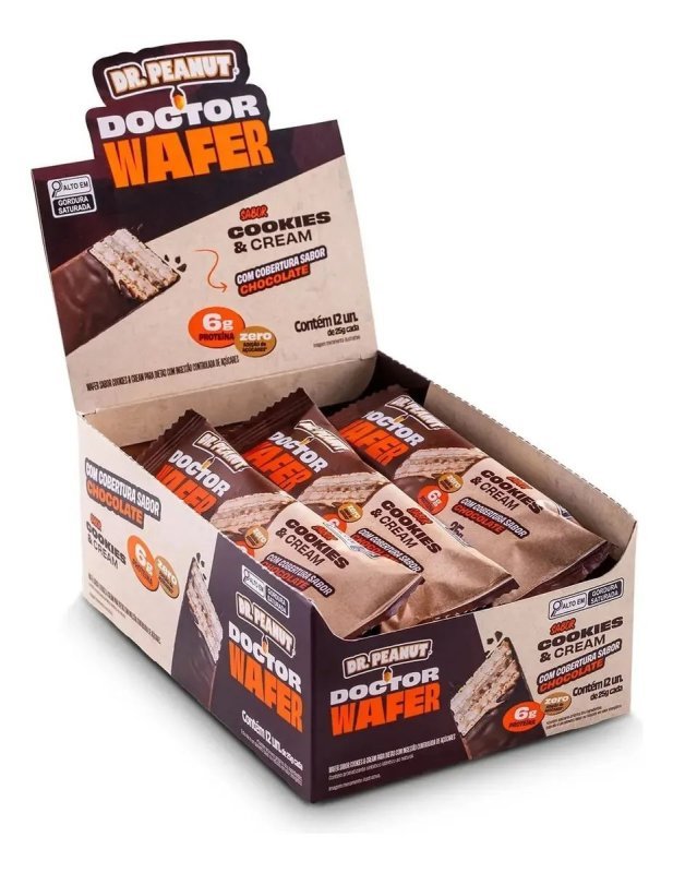 Dr Peanut Doctor Barra Wafer Cookies Cream 25g 12 Unidades