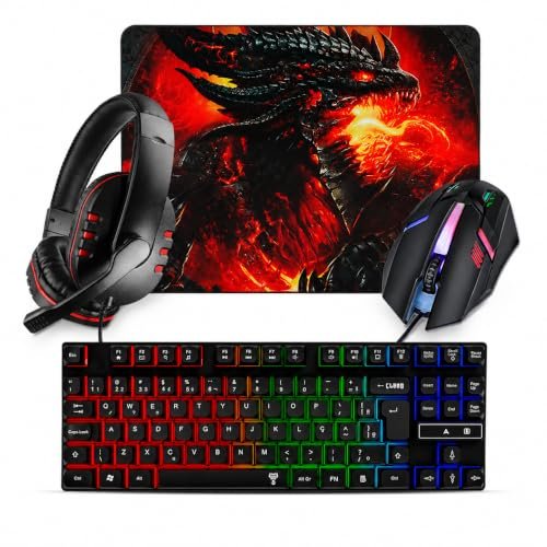 Kit Gamer Completo Teclado Semi Mecânico RGB Mouse 2400 DPI Headset com Microfone e Mouse Pad
