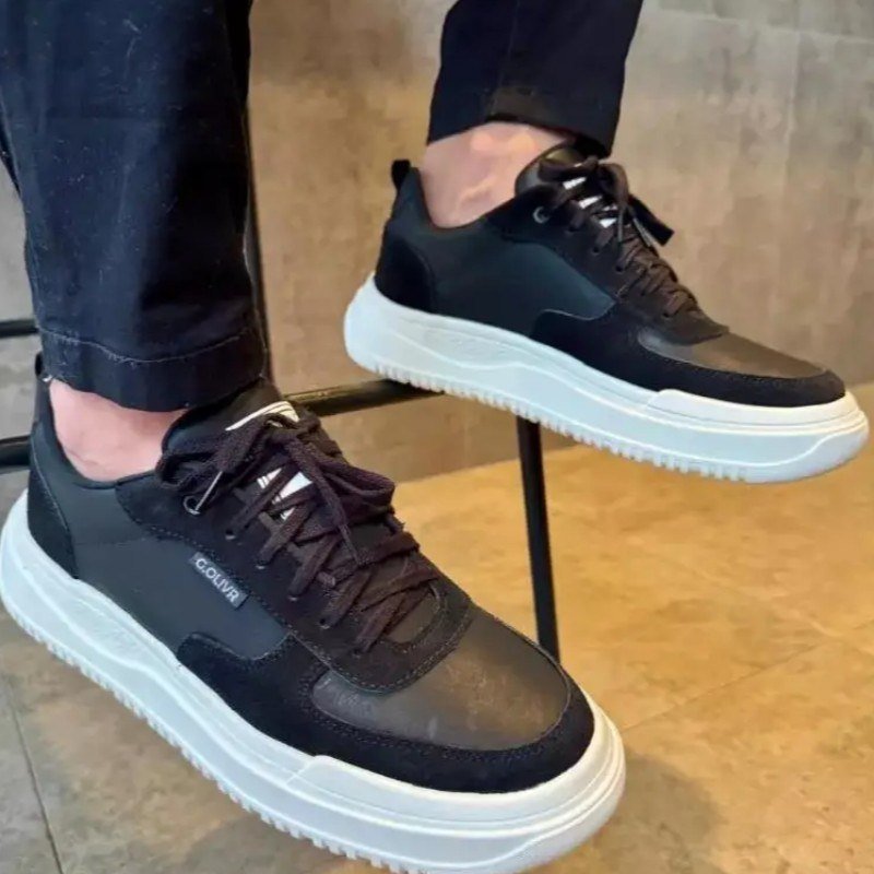 Sapatênis Casual Masculino Couro Tênis Sola Alta Leve Macio