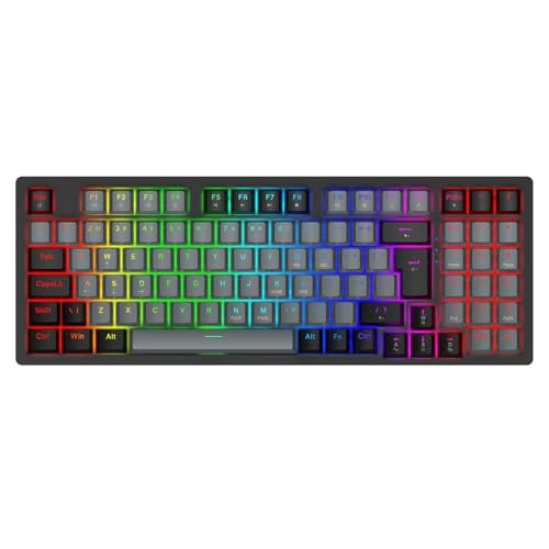 Teclado Mecânico Gamer com Fio 95 Teclas, RGB com 20 Modos de Iluminação, Switch Vermelho Hot Swap, Anti Ghosting, Teclado Compacto USB para PC, Notebook, Windows e Mac (Cinza)