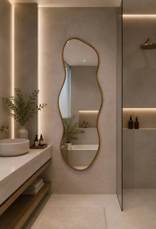 Espelho Grande Orgânico 100x50 Corpo Inteiro Moldura Couro Caramelo + Frete Grátis