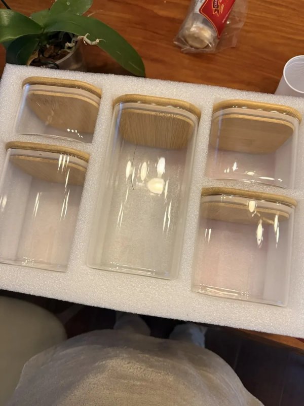 Kit 5 Potes Herméticos de Vidro com Tampa de Bambu