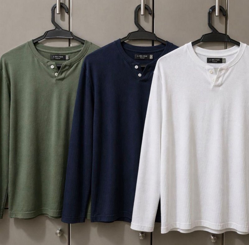 Camiseta Henley Masculina Manga Longa Slim 2 Botões