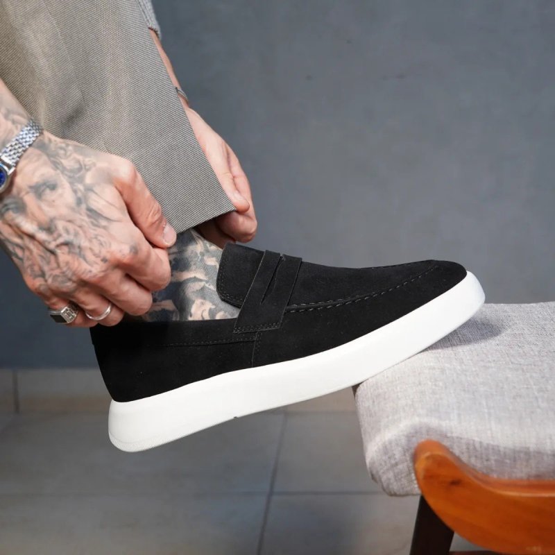 Sapato Social Mocassim Masculino Casual Em Camurça Premium
