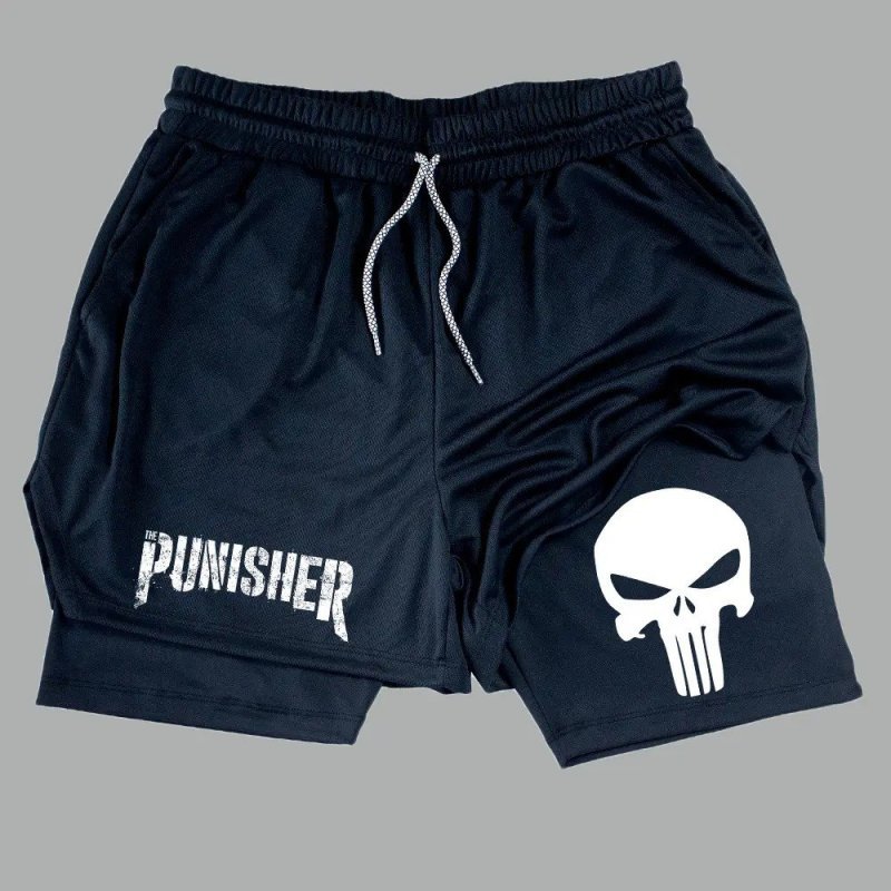 Short Dry-fit Compressão 2 Em 1 Academia Punisher Justiceiro