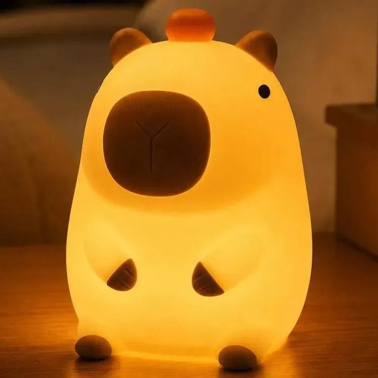 Luminária Abajur Capivara Led Muda de Cor Touch Recarregável USB Quarto Infantil Metoo