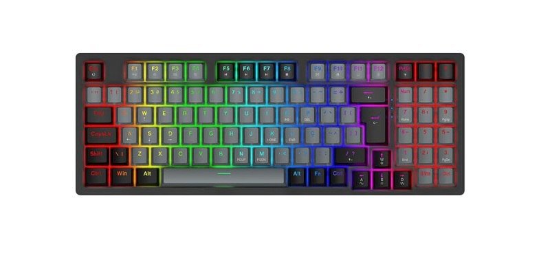 Teclado Mecânico Gamer com Fio 95 Teclas, RGB com 20 Modos de Iluminação, Cinza