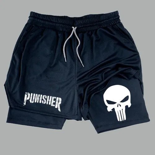 Short Dry-fit Compressão 2 Em 1 Academia Punisher Justiceiro