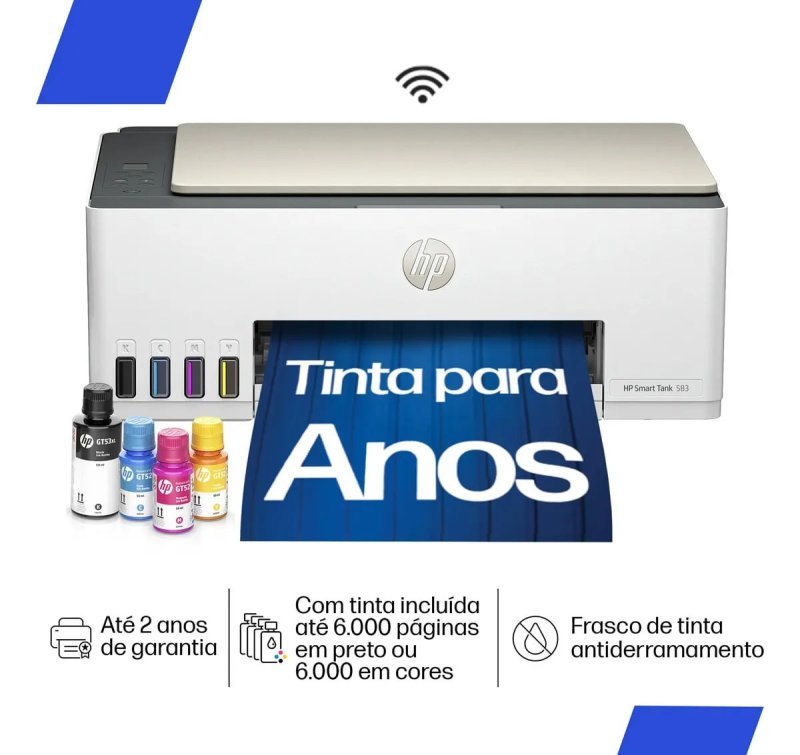 HP Smart Tank 583 - Impressora Multifuncional Wi-Fi - Scanner Copiadora - Branco