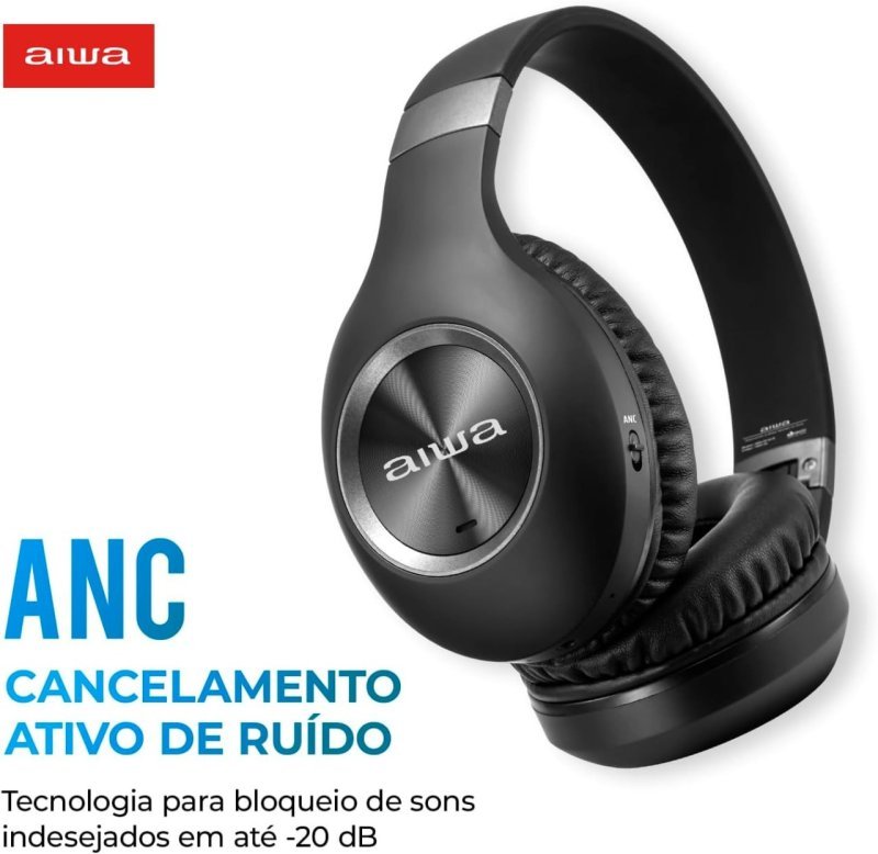 Aiwa Fone de Ouvido Headphone Bluetooth ANC - Dobrável AWS-HP-02-B