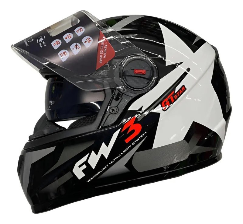 Capacete Integral FW3 GTX Preto e Branco Estrela