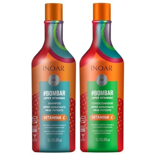 Inoar, Kit #Bombar Super Vitaminas – Shampoo e Condicionador Para Crescimento Acelerado, Fortalecimento Capilar, Redução da Queda e Brilho Intenso, 2x1L