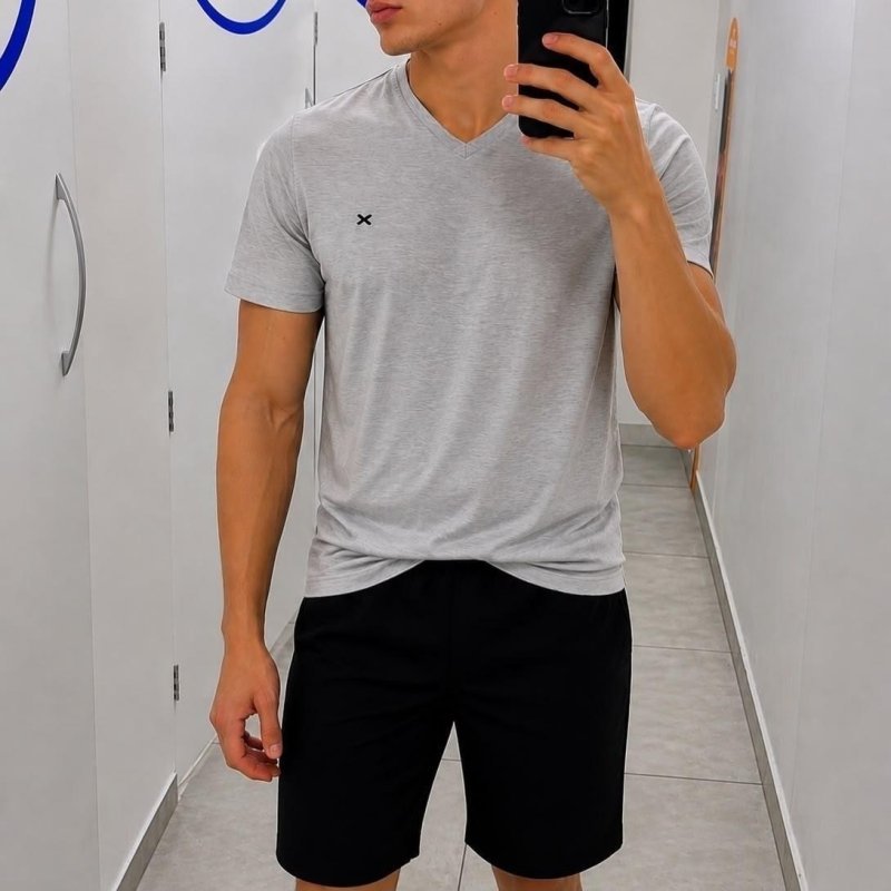 Pijama Masculino Hering Manga Curta Cinza Mescla E Chumbo