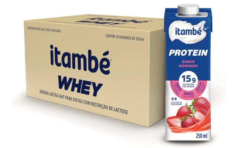 Itambé Whey Bebida Proteica Morango 15g de Proteína 250mL 18 Unidades