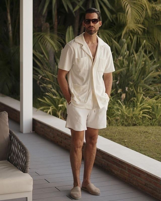 Conjunto Masculino Linho Camisa Shorts Mauricinho Com Bolso