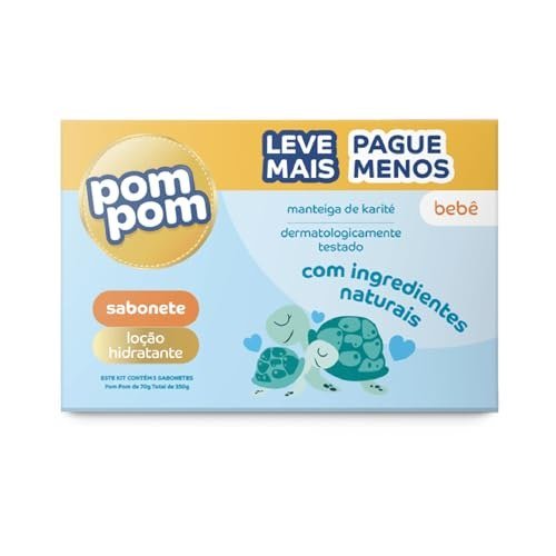 Kit Sabonete em Barra Pom Pom Loção Hidratante com 5 unidades de 70g cada