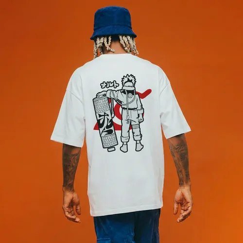 Camiseta Oversized Anime Clássico Naruto Uzumaki Ref: 0443 Branco Xg