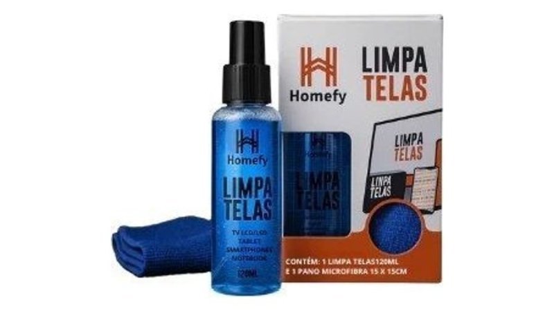 Limpa Telas Homefy 120ml com Pano Limpeza Sem Manchas para TV, Notebook e Celular Anti-estático