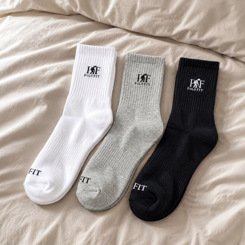 Kit 6 Pares Meia Algodão Cano Médio Alto Unissex Polo Fit Preto 38-43