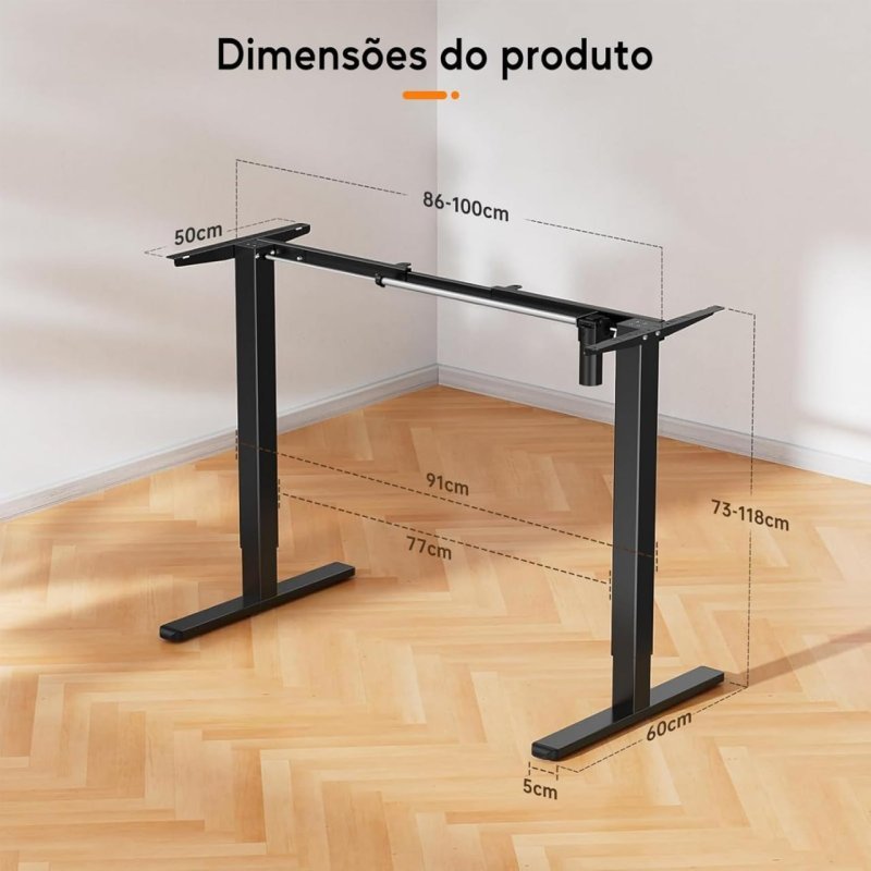 Estrutura de Mesa Elétrica Ajustável para Trabalho em Pé e Sentado – 3 Configurações de Memória, Altura de 72cm a 120cm, Base Ergonômica e Design Silencioso (Branco)