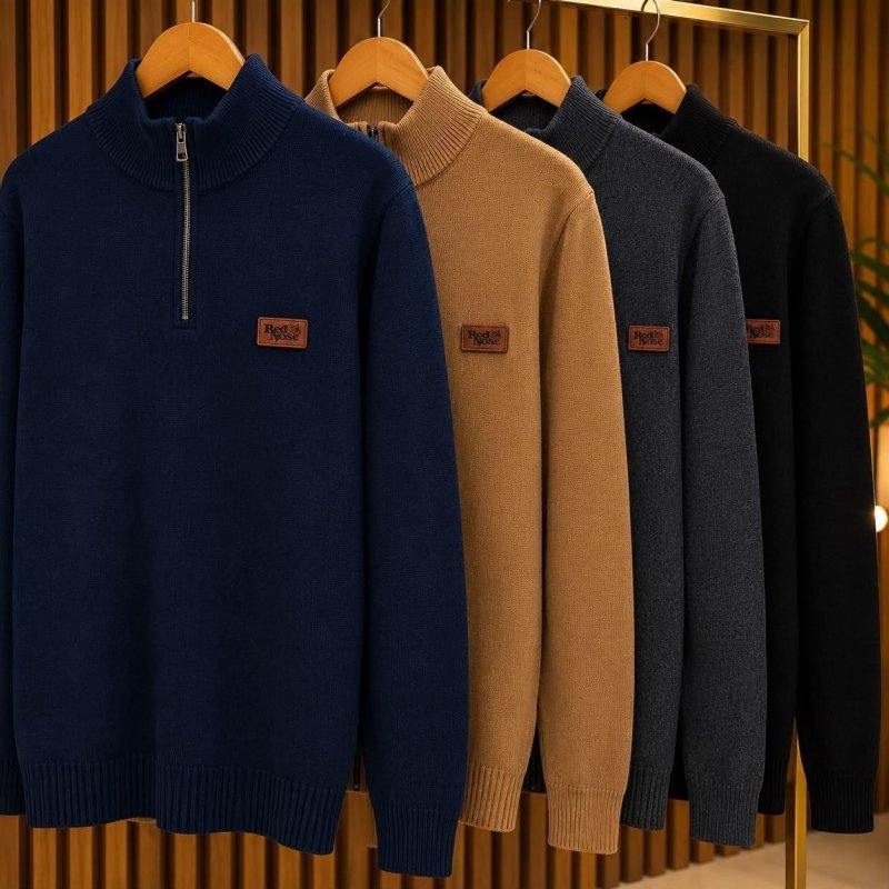 Suéter Masculino Zíper Gola Alta Red Nose Básico Inverno Preto M