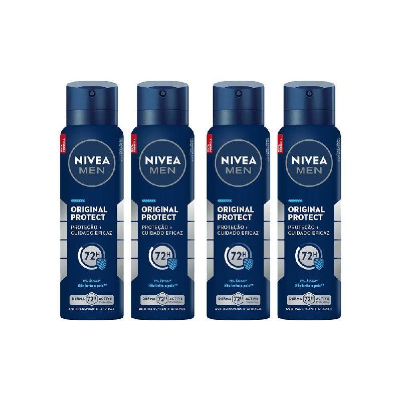 Kit 4 Desodorantes NIVEA MEN Antitranspirante Aerossol Original Protect 150ml