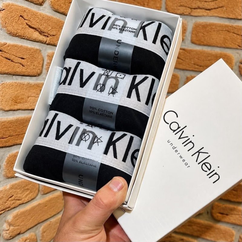 Kit 3 Cuecas Boxer Masculina Trunk Cotton Rib Calvin Klein Multi Liso