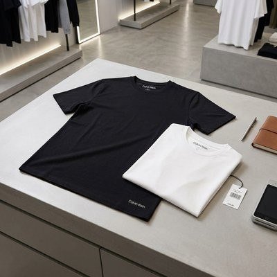 Kit Com 2 Camisetas Masculina Crew-neck Calvin Klein Preto Liso