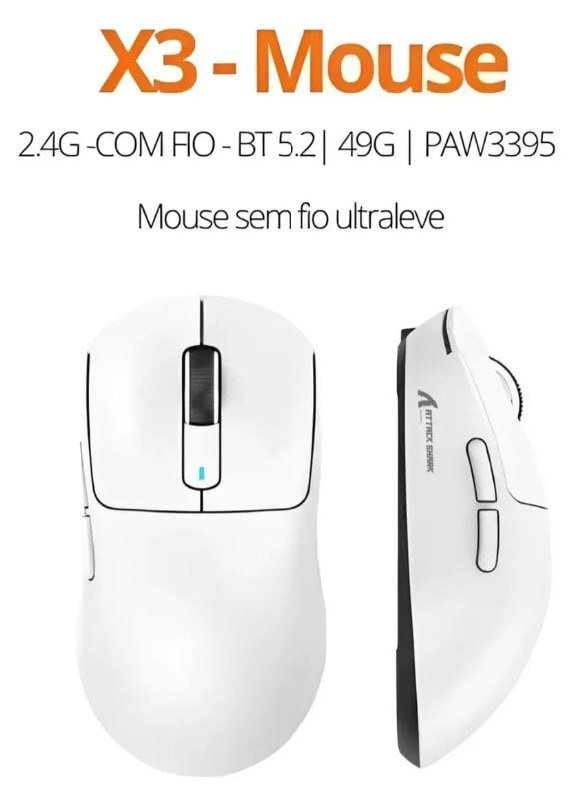 Mouse Gamer Sem Fio Attack Shark X3 Sensor PAW3395