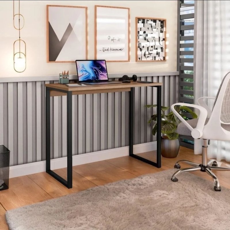 Escrivaninha Industrial Mesa Estudo Aparador Office Aço Mdf