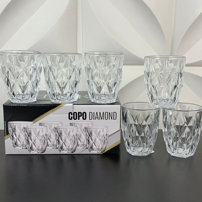 Jogo com 6 Copos Vidro Diamante Grosso 300ml + Frete Grátis