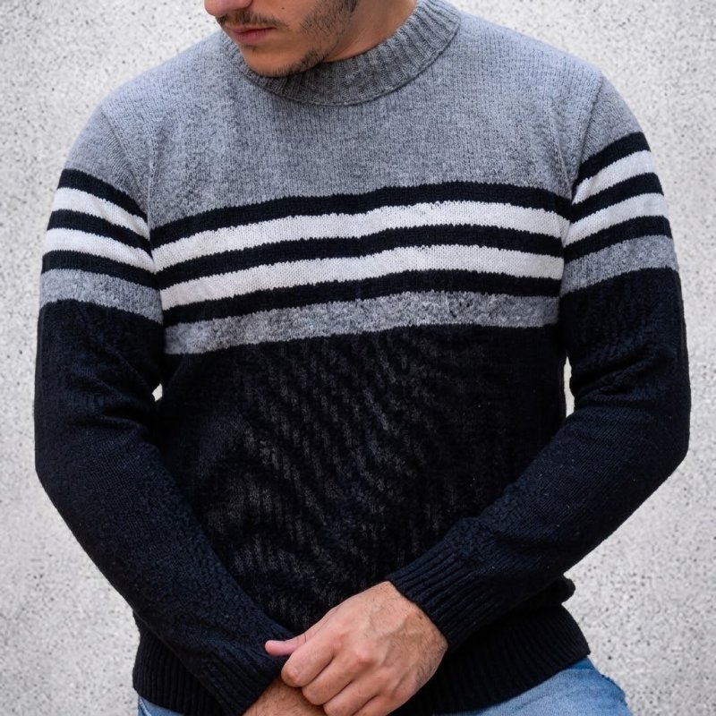 Suéter Blusa De Tricot Masculino Listrado Blusa Lã Masculina