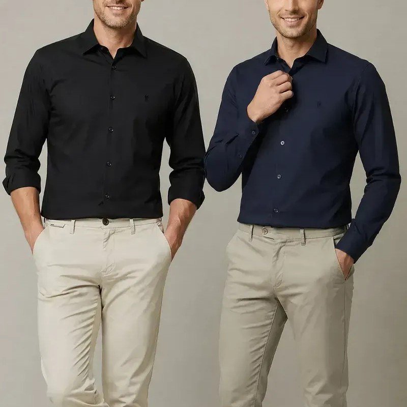 Kit 2 Camisas Slim Fit Polo Wear Preto / Marinho G