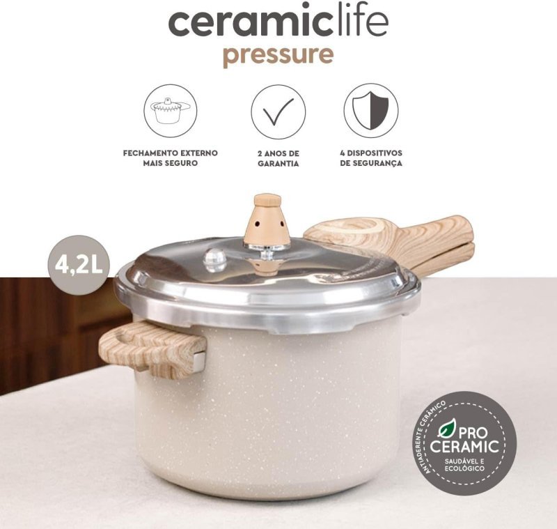 Brinox 4,2L Antiaderente Ceramic Life - Fundo Indução - Areia