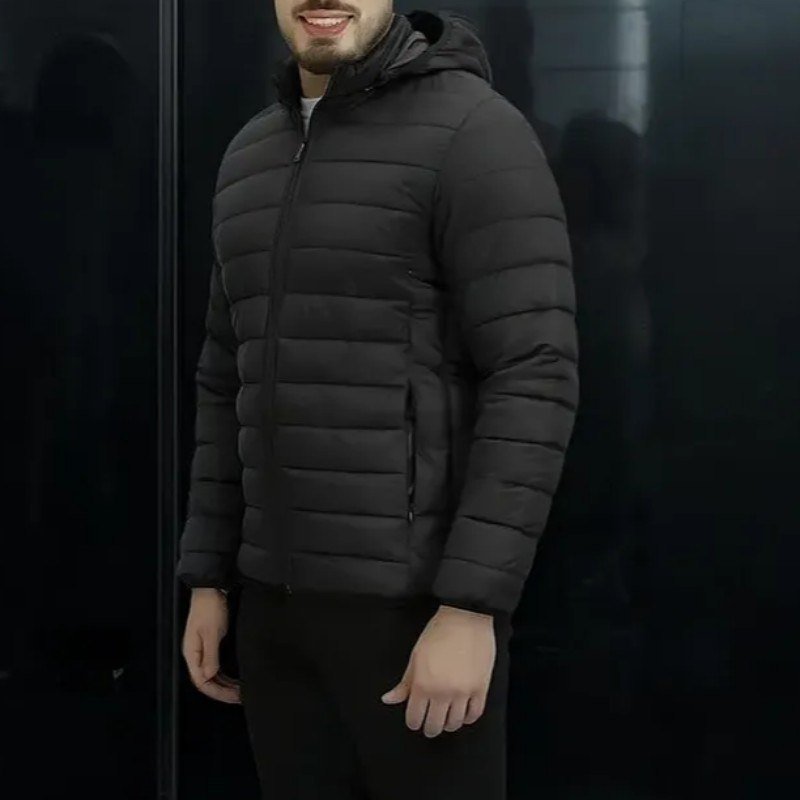Jaqueta Masculina Casaco Nylon Puffer Preta Com Capuz Touca