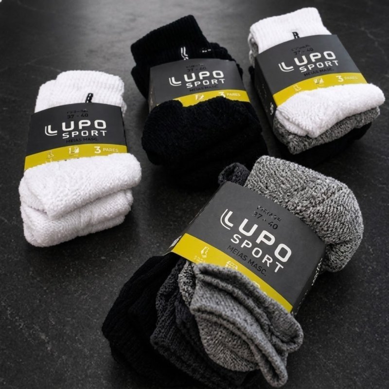 Kit 10 Pares Meias Lupo Masculina Cano Medio Algodão Walk