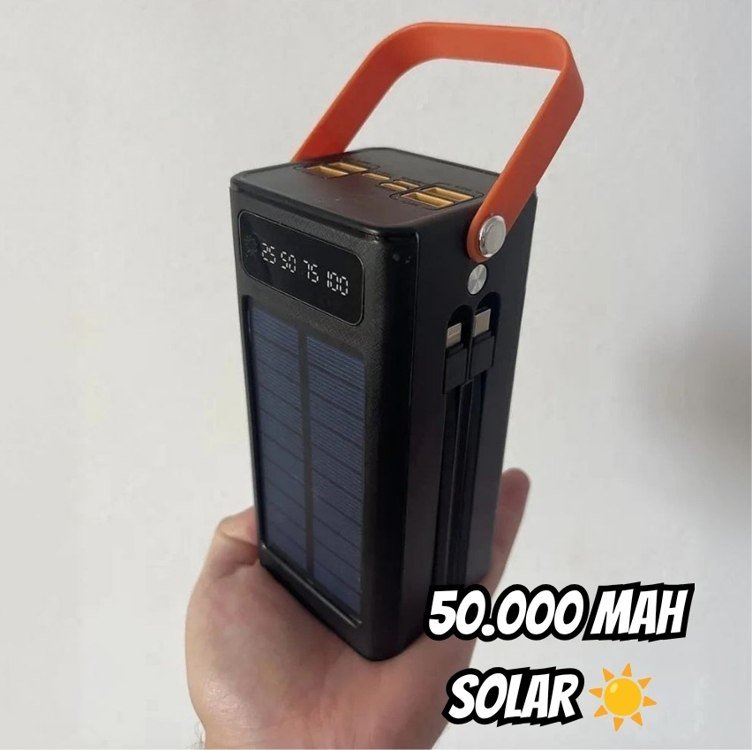 Carregador Portátil Power Bank Solar Turbo 50.000mah Rápido Preto